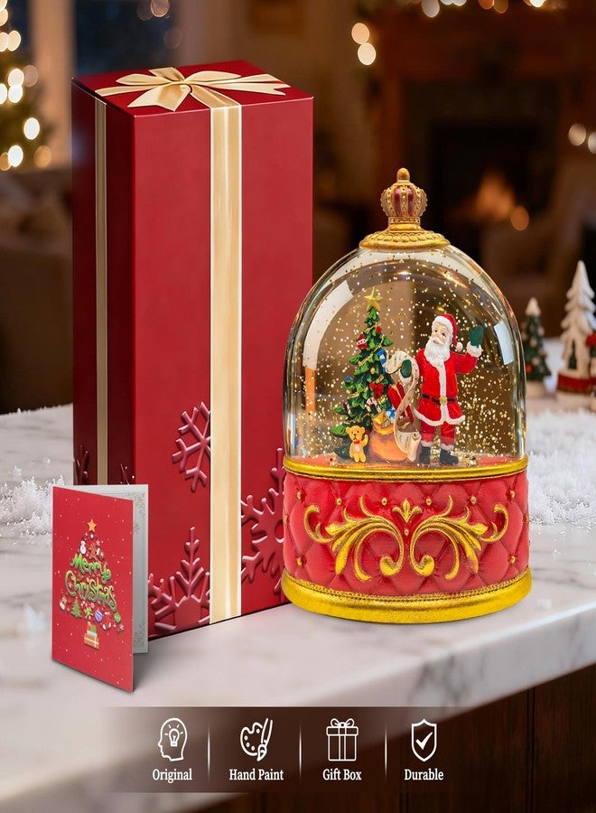 كرة ثلجية موسيقية على شكل بابا نويل - كرات ثلجية بلاستيكية مضيئة لعيد الميلاد مزودة بأضواء LED وبريق متلألئ، مزينة بشخصية بابا نويل مرسومة يدويًا تعزف 8 أغاني احتفالية، هدية للكبار والصغار - Image 2